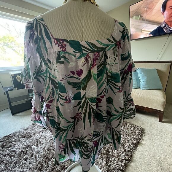 3X (24W-26W) Terra & Sky Woman's Plus Size Short Sleeve Peasant Top Lilac Ruffle - Picture 7 of 11